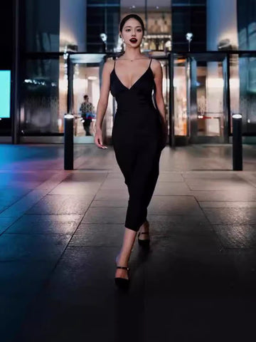 Black Suspension Sexy Fashion Tight Dress For Summer 2024 Summer